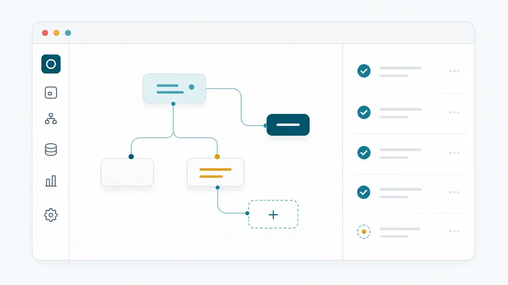 Workflow automation interface with connected process nodes and task statuses